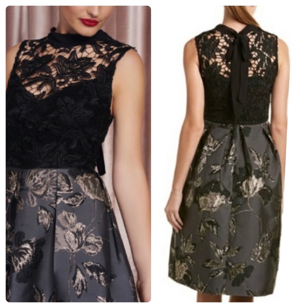 Hutch Lace & Brocade Tea Length Dress